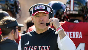 Oct 18, 2025; Tempe, Arizona, USA; Texas Tech Red Raiders head coach Joey McGuire against the Arizona State Sun Devils in the first half at Mountain America Stadium. 