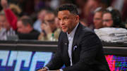 Dec 3, 2025; Atlanta, Georgia, USA; Georgia Tech Yellow Jackets head coach Damon Stoudamire on the sideline against the Mississippi State Bulldogs in the first half at McCamish Pavilion. Mandatory Credit: Brett Davis-Imagn Images
