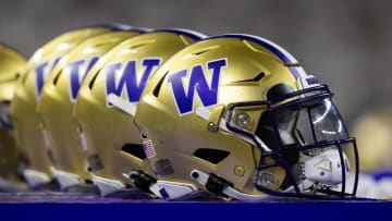 Jan 8, 2024; Houston, TX, USA; Detailed view of Washington Huskies helmet during the 2024 College Football Playoff national championship game at NRG Stadium. Mandatory Credit: Mark J. Rebilas-USA TODAY Sports