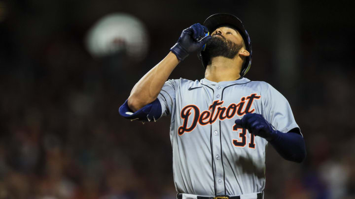 Detroit Tigers all-star outfielder Riley Greene (31) reacts after hitting a solo home run in the seventh inning against the Cincinnati Reds at Great American Ball Park on July 5, 2024.