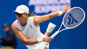 Iga Swiatek returns a ball during the 2024 U.S. Open.