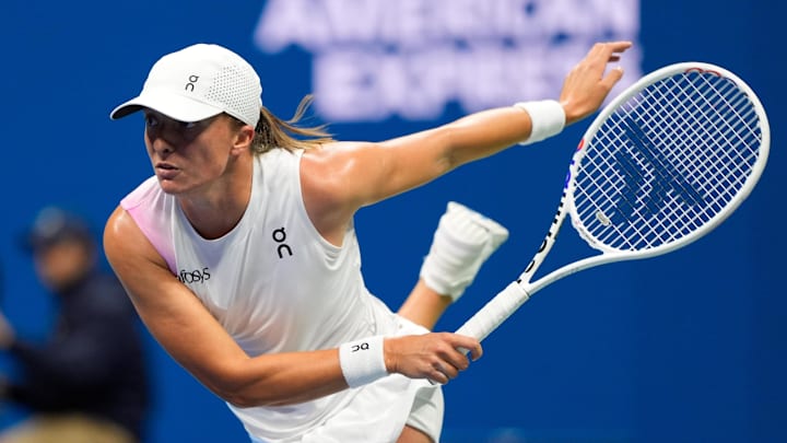 Iga Swiatek returns a ball during the 2024 U.S. Open.