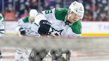 Nov 22, 2025; Calgary, Alberta, CAN; Dallas Stars right wing Mikko Rantanen (96) warms up before a game against the Calgary Flames at Scotiabank Saddledome. Mandatory Credit: Brett Holmes-Imagn Images