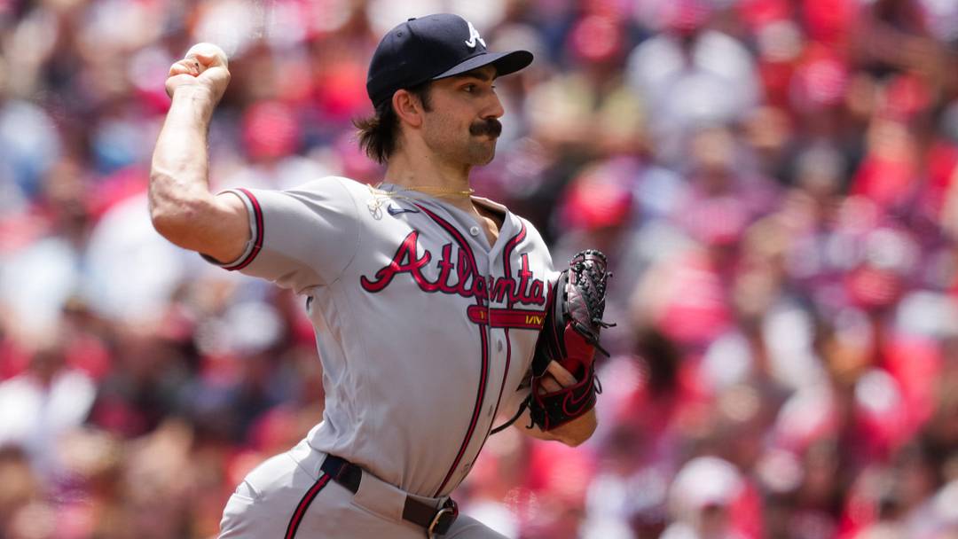 May 31, 2026; Cincinnati, Ohio, USA;  Atlanta Braves pitcher Spencer Strider throws against the Cincinnati Reds in the first inning at Great American Ball Park. Mandatory Credit: Aaron Doster-Imagn Images