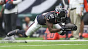 Aug 17, 2024; Houston, Texas, USA; Houston Texans wide receiver Quintez Cephus (81) attempts to catch a pass during the fourth quarter against the New York Giants at NRG Stadium.