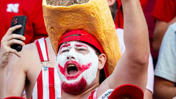 Nebraska Cornhuskers fans wear Runza hats during the first quarter against the Northern Iowa Panthers at Memorial Stadium.