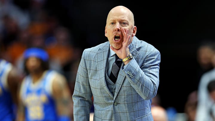 Mar 22, 2025; Lexington, KY, USA; UCLA Bruins head coach Mick Cronin reacts during the first half against the Tennessee Volunteers in the second round of the NCAA Tournament at Rupp Arena. Mandatory Credit: Jordan Prather-Imagn Images Mar 22, 2025; Lexington, KY, USA; UCLA Bruins head coach Mick Cronin reacts during the first half against the Tennessee Volunteers in the second round of the NCAA Tournament at Rupp Arena. Mandatory Credit: Jordan Prather-Imagn Images