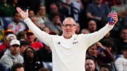 Mar 24, 2024; Memphis, TN, USA; Texas A&M Aggies head coach Buzz Williams reacts in the first half against the Houston Cougars in the second round of the 2024 NCAA Tournament at FedExForum. Mandatory Credit: John David Mercer-USA TODAY Sports