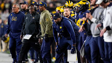 Michigan head coach Sherrone Moore watches a play against Purdue during the second half at Michigan Stadium in Ann Arbor on Saturday, November 1, 2025.