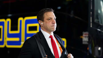 Feb 11, 2024; Paradise, Nevada, USA; Kansas City Chiefs general manager Brett Veach arrives before Super Bowl LVIII against the San Francisco 49ers at Allegiant Stadium. Mandatory Credit: Mark J. Rebilas-USA TODAY Sports
