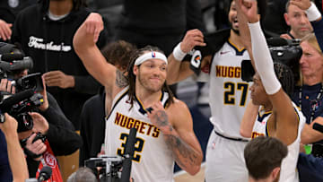 Denver Nuggets forward Aaron Gordon celebrates his game-winning dunk at Intuit Dome. 