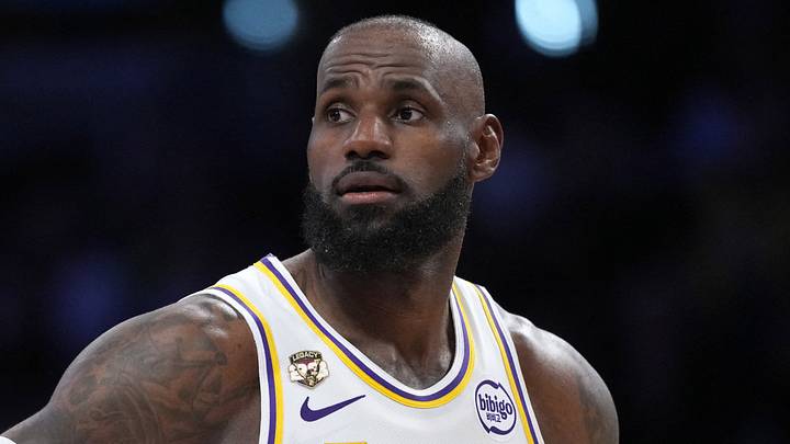 Los Angeles Lakers forward LeBron James (23) reacts against the Utah Jazz at Crypto.com Arena on April 12, 2026.