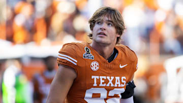 Dec 21, 2024; Austin, Texas, USA; Texas Longhorns linebacker Colton Vasek (92) against the Clemson Tigers during the CFP National playoff first round at Darrell K Royal-Texas Memorial Stadium. Mandatory Credit: Mark J. Rebilas-Imagn Images