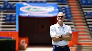 Aug 31, 2024; Gainesville, Florida, USA; Florida Gators athletic director Scott Stricklin looks on against the Miami Hurricanes before the game at Ben Hill Griffin Stadium. Mandatory Credit: Matt Pendleton-Imagn Images