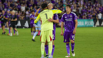 Orlando City celebrate their 3-0 win after the game against Atlanta United  