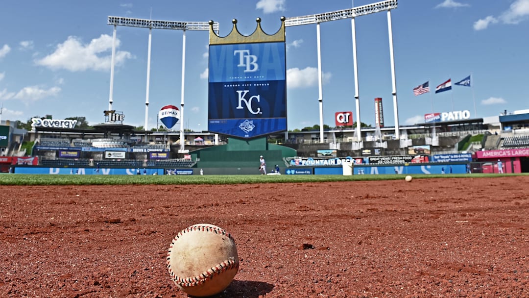 Jul 2, 2024; Kansas City, Missouri, USA;  A general view of of Kauffman Stadium before a game between the Kansas City Royals and Tampa Bay Rays. Mandatory Credit: Peter Aiken-Imagn Images