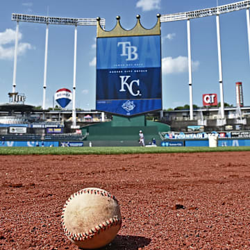 Jul 2, 2024; Kansas City, Missouri, USA;  A general view of of Kauffman Stadium before a game between the Kansas City Royals and Tampa Bay Rays. Mandatory Credit: Peter Aiken-Imagn Images