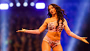 Chelsea Green celebrates Saturday, Feb. 1, 2025, during the WWE Royal Rumble at Lucas Oil Stadium in Indianapolis.