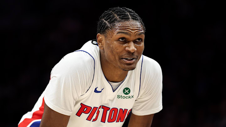 Mar 28, 2026; Minneapolis, Minnesota, USA; Detroit Pistons guard Ausar Thompson (9) looks on during the second half against the Minnesota Timberwolves at Target Center. Mandatory Credit: Matt Krohn-Imagn Images