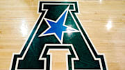 American Athletic Conference logo on the court