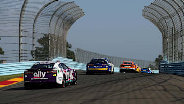 Aug 20, 2023; Watkins Glen, New York, USA; NASCAR Cup Series cars race through the esses during the Go Bowling at The Glen at Watkins Glen International.