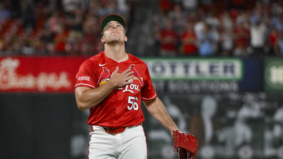Ryan Helsley reacts after a save in what turned out to be his final Cardinals appearance. | Jeff Curry-Imagn Images