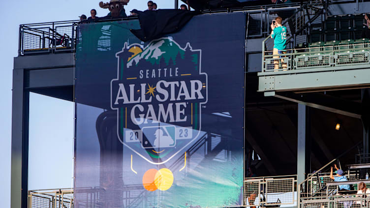 Jul 22, 2022; Seattle, Washington, USA;  The logo of the 2023 Seattle All-Star Game is revealed