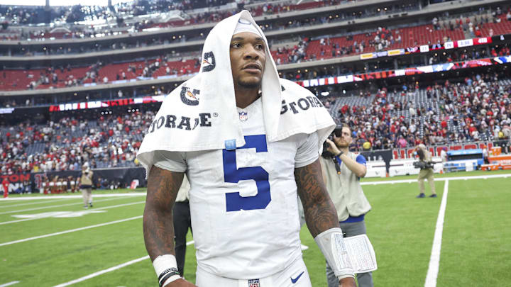 Indianapolis Colts quarterback Anthony Richardson on the field after the game against the Houston Texans. Indianapolis Colts quarterback Anthony Richardson on the field after the game against the Houston Texans.