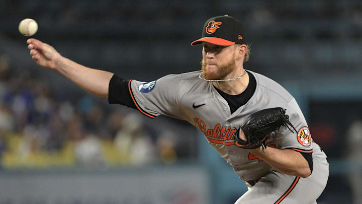 Former Baltimore Orioles relief pitcher Craig Kimbrel throws a pitch.