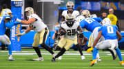 New Orleans Saints running back Kendre Miller (25) carries the ball against the Chargers
