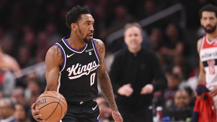 Sacramento Kings guard Malik Monk (0) passes during the first half against the Washington Wizards at Capital One Arena.