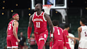 Indiana Hoosiers center Oumar Ballo (11) reacts after dunking against the Louisville Cardinals during the first half at the Atlantis Resort.