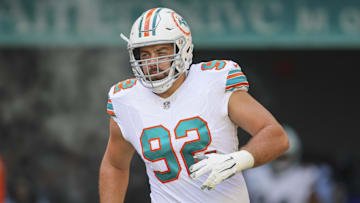 Miami Dolphins defensive tackle Zach Sieler takes to the field prior to the game against the New England Patriots