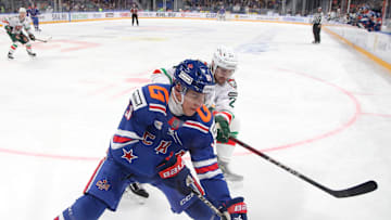 Ivan Demidov (91) of SKA, and Semyon Koshelev (21) of Ak...