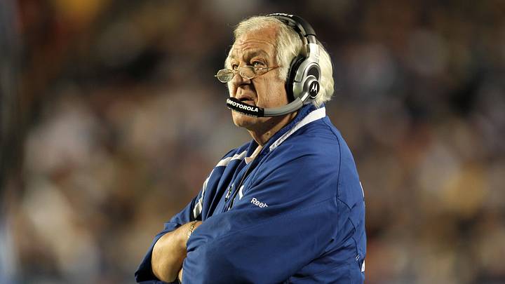 Feb 7, 2010; Miami, FL, USA; Indianapolis Colts defensive coordinator Tom Moore stands on the field during the second quarter of Super Bowl XLIV against the New Orleans Saints at Sun Life Stadium. Mandatory Credit: Matthew Emmons-Imagn Images