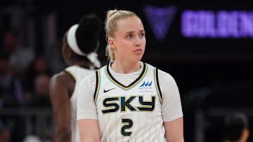 May 21, 2025; San Francisco, California, USA;  Chicago Sky guard Hailey Van Lith (2) looks to the bench in the first quarter against the Golden State Valkyries at Chase Center. Mandatory Credit: David Gonzales-Imagn Images
