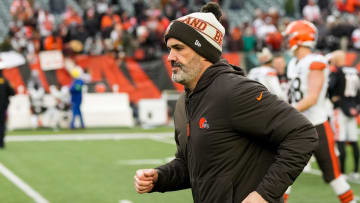 Cleveland Browns head coach Kevin Stefanski runs for the locker room after the fourth quarter of the NFL Week 18 game between the Cincinnati Bengals and the Cleveland Browns at Paycor Stadium in downtown Cincinnati on Sunday, Jan. 7, 2024.