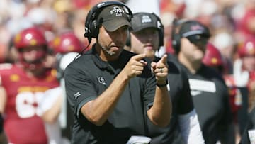 Iowa State Cyclones head coach Matt Campbell reacts after a touchdown against Arkansas State.