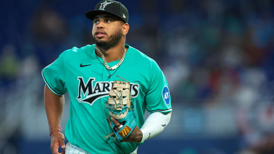 Miami Marlins first baseman Deyvison de Los Santos.