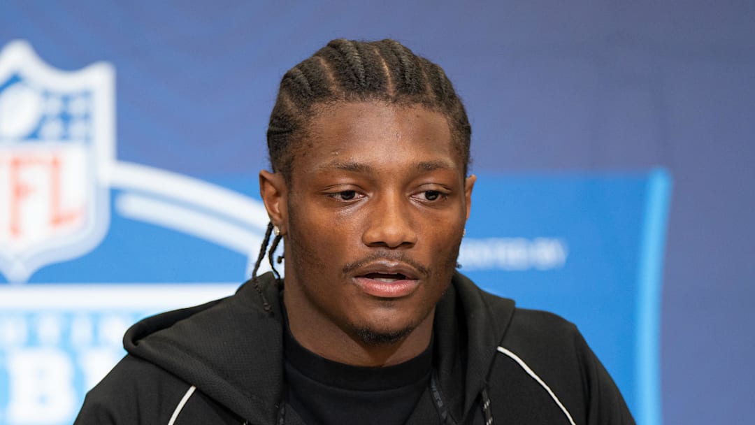 Ohio State wideout Carnell Tate speaks to members of the media during the 2026 NFL Combine Ohio State wideout Carnell Tate speaks to members of the media during the 2026 NFL Combine