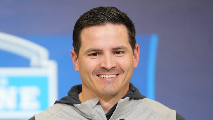 Seattle Seahawks coach Mike Macdonald speaks during the NFL Scouting Combine at the Indiana Convention Center. 