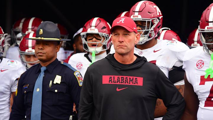 Jan 1, 2026; Pasadena, CA, USA; Alabama Crimson Tide head coach Kalen Deboer walks on field before the 2026 Rose Bowl and quarterfinal game of the College Football Playoff against the Indiana Hoosiers at Rose Bowl Stadium. Mandatory Credit: Gary A. Vasquez-Imagn Images