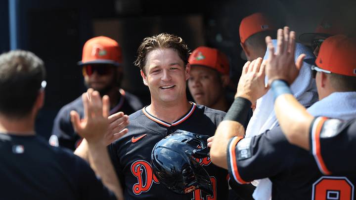 Mar 15, 2026; Tampa, Florida, USA;  Detroit Tigers catcher Dillon Dingler (13) scores a run during the first inning against the New York Yankees at George M. Steinbrenner Field. Mandatory Credit: Kim Klement Neitzel-Imagn Images