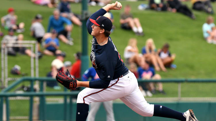 Atlanta Braves pitcher Patrick Weigel (72) throws a pitch