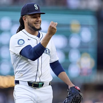Seattle Mariners pitcher Luis Castillo celebrates during a game against the Pittsburgh Pirates on July 5 at T-Mobile Park.