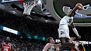  Mar 2, 2025; East Lansing, Michigan, USA;  Michigan State Spartans forward Coen Carr (55) goes up for a dunk that brought the crowd to their feet against the Wisconsin Badgers during the second half at Jack Breslin Student Events Center. Mandatory Credit: Dale Young-Imagn Images