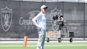 Jun 10, 2025; Henderson, NV, USA; Las Vegas Raider head coach Pete Carroll looks on during Las Vegas Raiders Minicamp at Intermountain Health Performance Center. Mandatory Credit: Candice Ward-Imagn Images