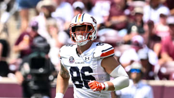 Sep 23, 2023; College Station, Texas, USA; Auburn Tigers tight end Luke Deal (86) runs down field during the third quarter against the Texas A&M Aggies at Kyle Field. Mandatory Credit: Maria Lysaker-USA TODAY Sports