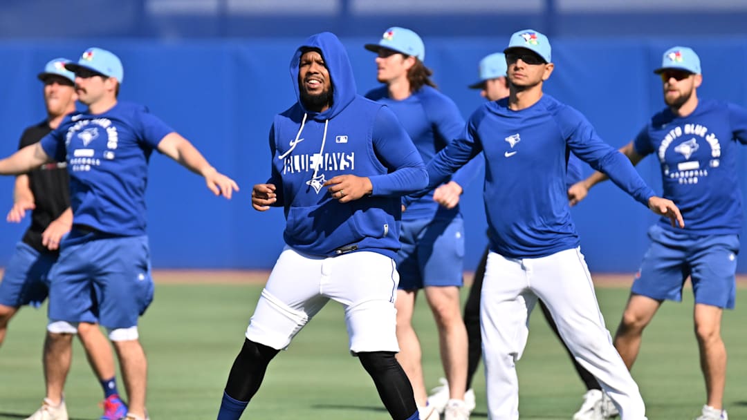 Toronto Blue Jays warms up during spring training
