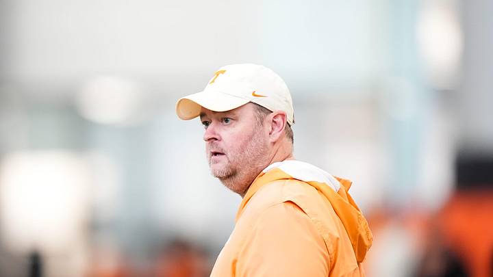 Tennessee coach Josh Heupel during the Vols' spring football practice in Knoxville on March 17, 2026.